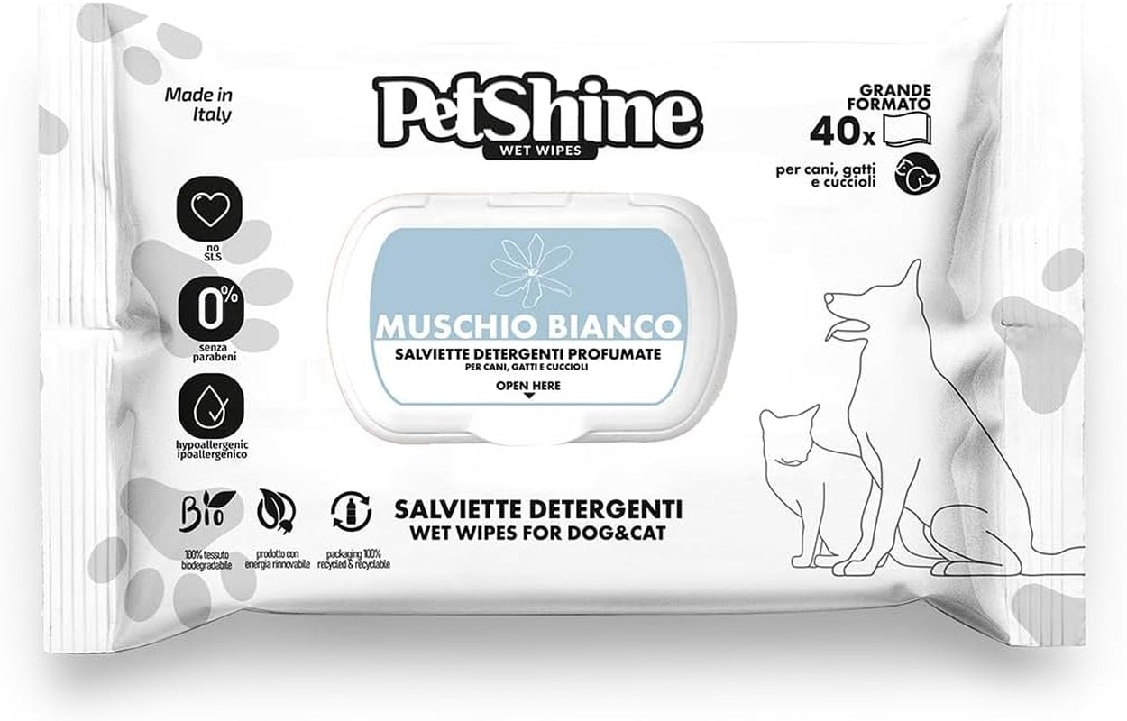 PORRINI Toallitas Higiene Para Perro Y Gato, Musgo Blanco Aloe