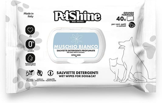 PORRINI Toallitas Higiene Para Perro Y Gato, Musgo Blanco Aloe